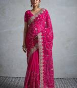 Pink embellished zari  georgette designer saree