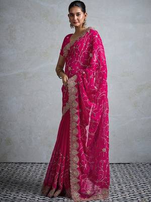 Pink embellished zari  georgette designer saree 2