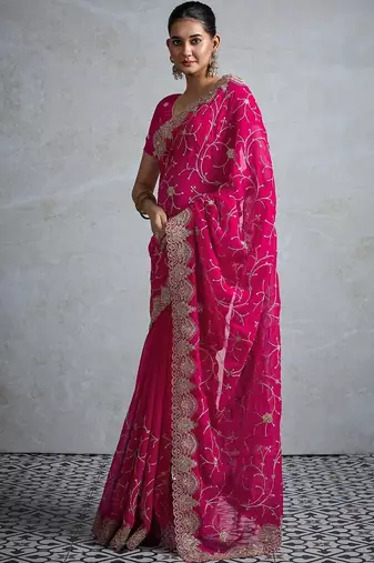 Pink embellished zari  georgette designer saree