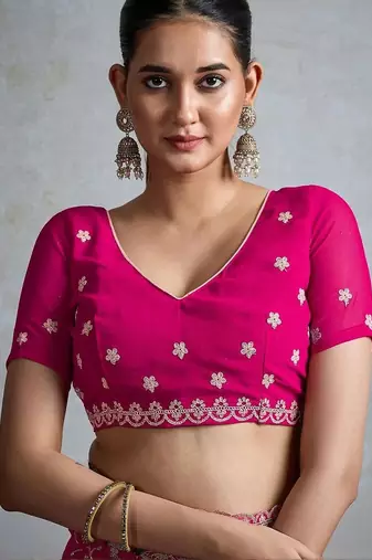 Pink embellished zari  georgette designer saree
