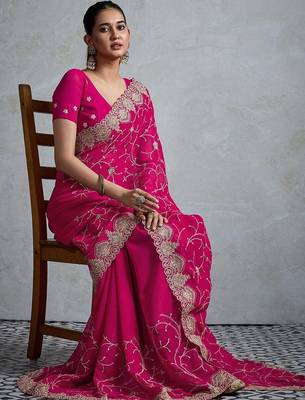 Pink embellished zari  georgette designer saree 4