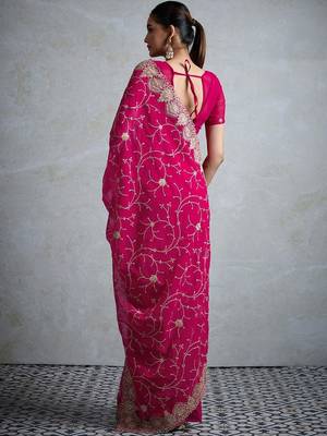 Pink embellished zari  georgette designer saree 5