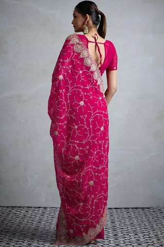 Pink embellished zari  georgette designer saree