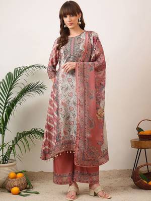 women ethnic motifs printed regular kurta with palazzos & with dupatta 1