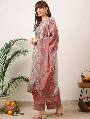 women ethnic motifs printed regular kurta with palazzos & with dupatta 3