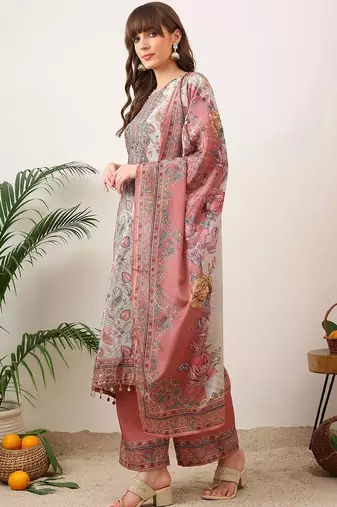women ethnic motifs printed regular kurta with palazzos & with dupatta