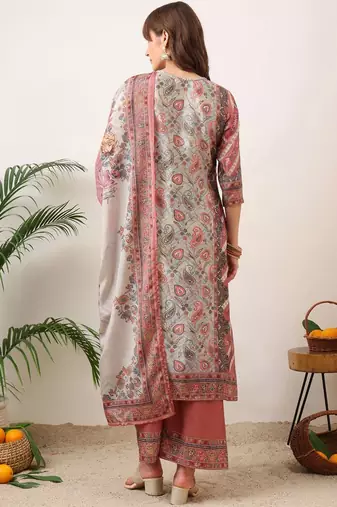 women ethnic motifs printed regular kurta with palazzos & with dupatta