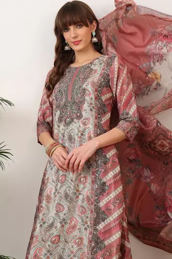 women ethnic motifs printed regular kurta with palazzos & with dupatta