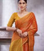 Rust ethnic motifs woven design linen blend sarees