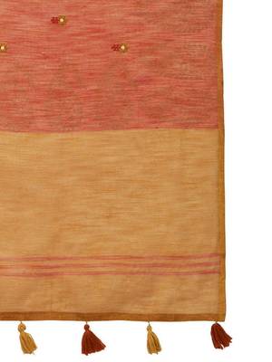 Rust ethnic motifs woven design linen blend sarees 5