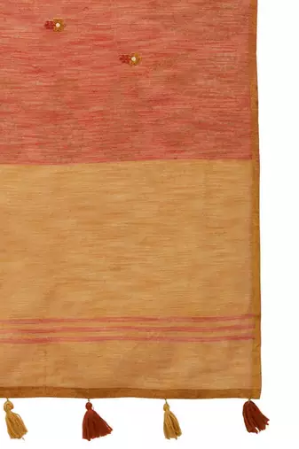 Rust ethnic motifs woven design linen blend sarees