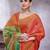 Orange women ethnic motifs linen blend designer saree