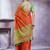Orange women ethnic motifs linen blend designer saree