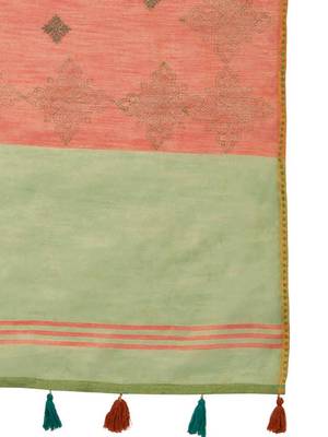 Orange women ethnic motifs linen blend designer saree 5