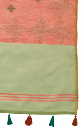 Orange women ethnic motifs linen blend designer saree