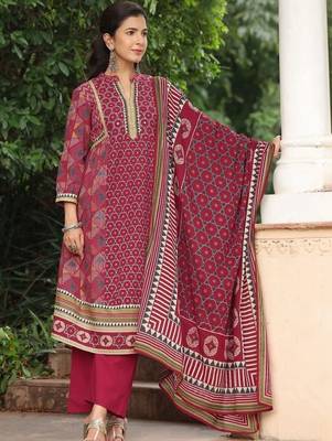 women ethnic motifs printed regular mirror work  cotton kurta with trousers & with dupatta 1