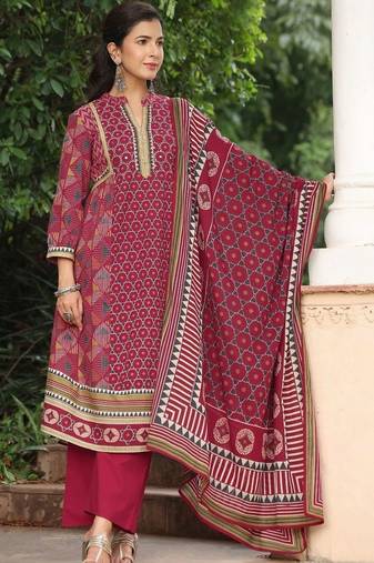 women ethnic motifs printed regular mirror work  cotton kurta with trousers & with dupatta