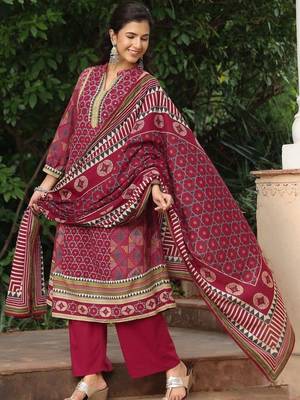 women ethnic motifs printed regular mirror work  cotton kurta with trousers & with dupatta 2