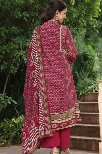 women ethnic motifs printed regular mirror work  cotton kurta with trousers & with dupatta