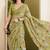 Mehndi green abstract printed pure georgette ready to wear saree