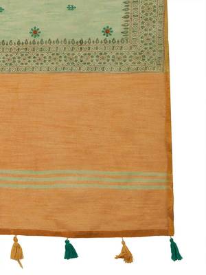 Teal women ethnic motifs linen blend paithani saree 5