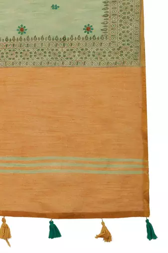 Teal women ethnic motifs linen blend paithani saree