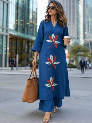 women embroidered thread work  cotton kurta with palazzos 1