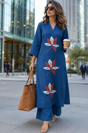 women embroidered thread work  cotton kurta with palazzos