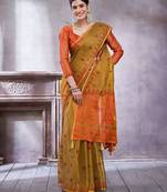 Mustard women ethnic motifs linen blend designer paithani saree
