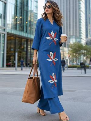 women embroidered thread work  cotton kurta with palazzos 2