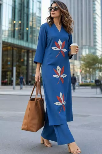 women embroidered thread work  cotton kurta with palazzos