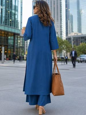 women embroidered thread work  cotton kurta with palazzos 4