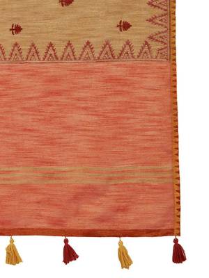Mustard women ethnic motifs linen blend designer paithani saree 5