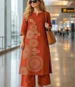 women embroidered regular thread work  cotton kurta with palazzos