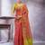 Pink ethnic motifs printed linen blend saree