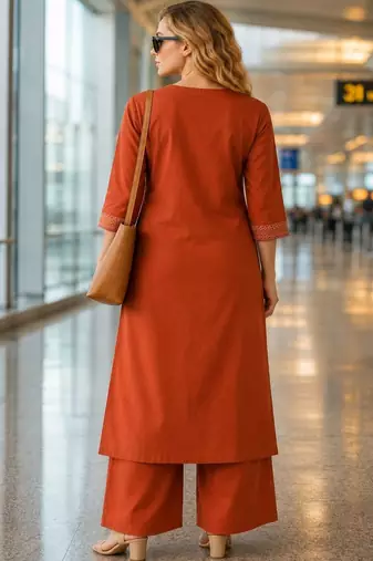 women embroidered regular thread work  cotton kurta with palazzos