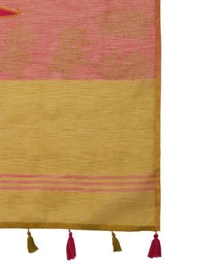 Pink ethnic motifs printed linen blend saree 5