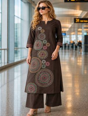 women ethnic motifs embroidered regular thread work  cotton kurta with palazzos 1