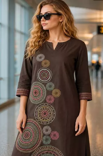 women ethnic motifs embroidered regular thread work  cotton kurta with palazzos