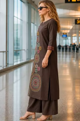women ethnic motifs embroidered regular thread work  cotton kurta with palazzos