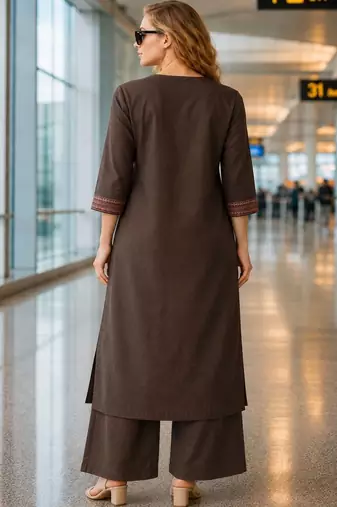 women ethnic motifs embroidered regular thread work  cotton kurta with palazzos
