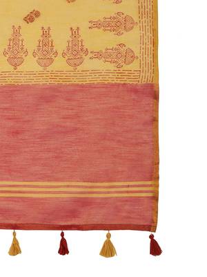 Yellow women ethnic motifs linen blend designer paithani saree 5