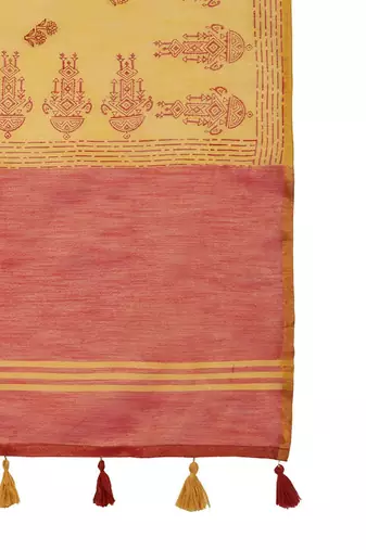 Yellow women ethnic motifs linen blend designer paithani saree