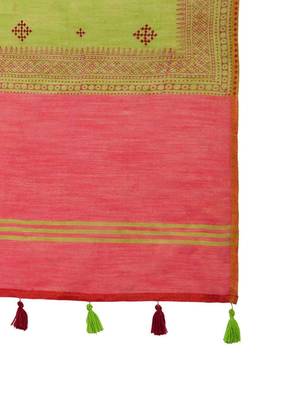 Green ethnic motifs linen blend designer paithani saree 4