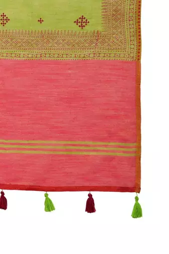 Green ethnic motifs linen blend designer paithani saree
