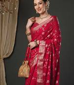 Pink woven design zari  georgette kanjeevaram saree