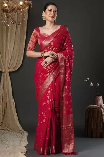 Pink woven design zari  georgette kanjeevaram saree