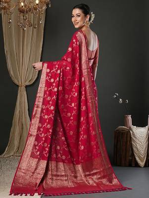 Pink woven design zari  georgette kanjeevaram saree 3