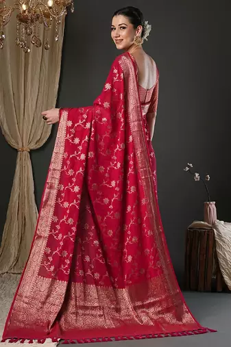 Pink woven design zari  georgette kanjeevaram saree