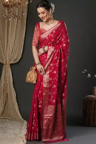 Pink woven design zari  georgette kanjeevaram saree